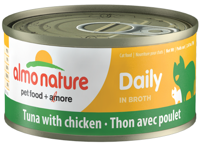 Almo Nature HQS Daily Tuna with Chicken in Broth Grain-Free Canned Cat Food is wholesome, 100% natural nutrition for your furry friend. All of the flavor and nutrients come directly from rea
