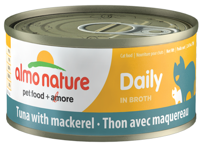 Almo Nature HQS Daily Tuna with Mackerel in Broth Grain-Free Canned Cat Food is wholesome, 100% natural nutrition for your furry friend. All of the flavor and nutrients come directly from re