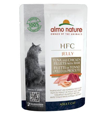 HFC JELLY CATS 24X55 G TUNA AND CHICKEN FILLETS WITH HAM