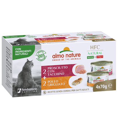 HFC NATURAL CATS MADE IN ITALY M MULTIPACK 4X70G X 20 GRILLED CHICKEN-HAM WITH TURKEY