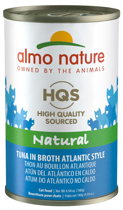 Almo Nature HQS Natural Tuna in Broth Atlantic Style Grain-Free Canned Cat Food delivers the simplicity and authenticity that cats adore: real, all-natural flaked Atlantic tuna as the first 