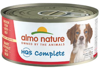 Watch your furry friend flourish on Almo Nature’s HQS Complete Chicken Stew with Beef Grain-Free Canned Dog Food. Featuring all-natural, shredded chicken as the first ingredient, along with 